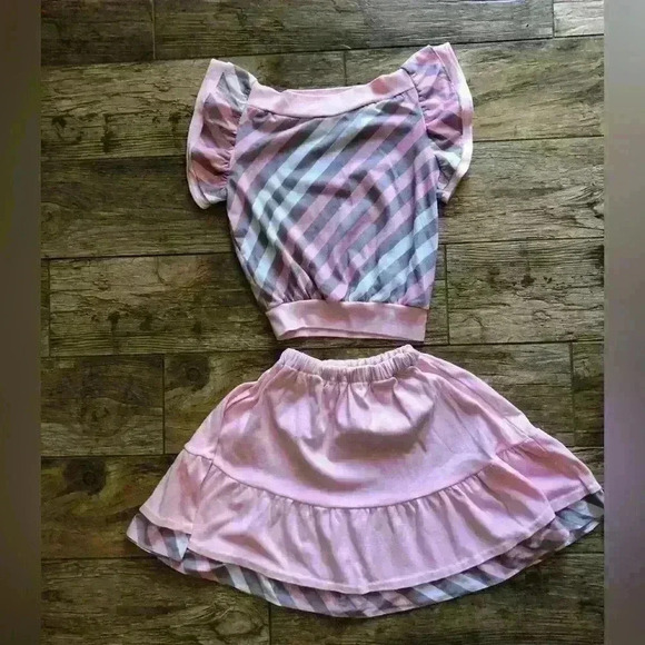 VTG 80s gray white pink swirl stripes skirt top set girls best fit size 8-10 - Picture 2 of 5